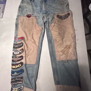 Custom Harley Davidson Carhartt Pants With Rare Patches And Canvas Work-UNIQUE